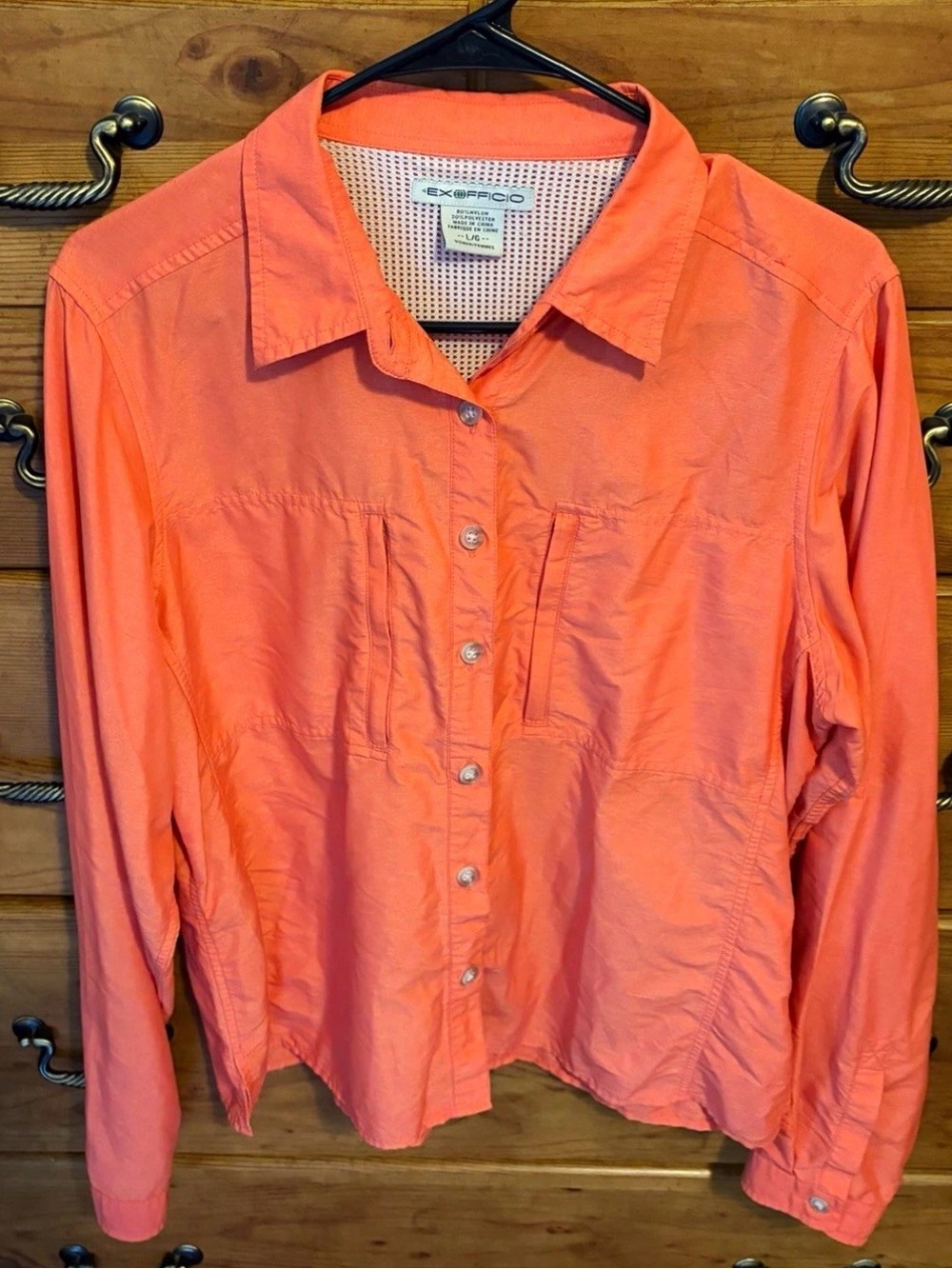 Exofficio Women's Coral-Orange Long Sleeve Button-Down Shirt